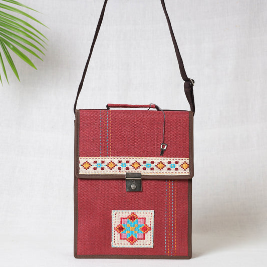 Tribal Hand Embroidered Jute Office Sling Bag