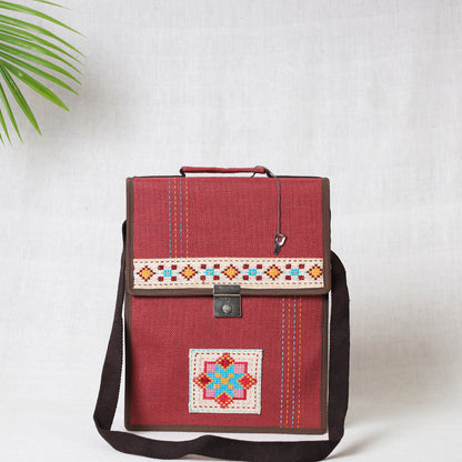 Red - Tribal Hand Embroidered Jute Office Sling Bag