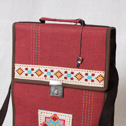 Red - Tribal Hand Embroidered Jute Office Sling Bag