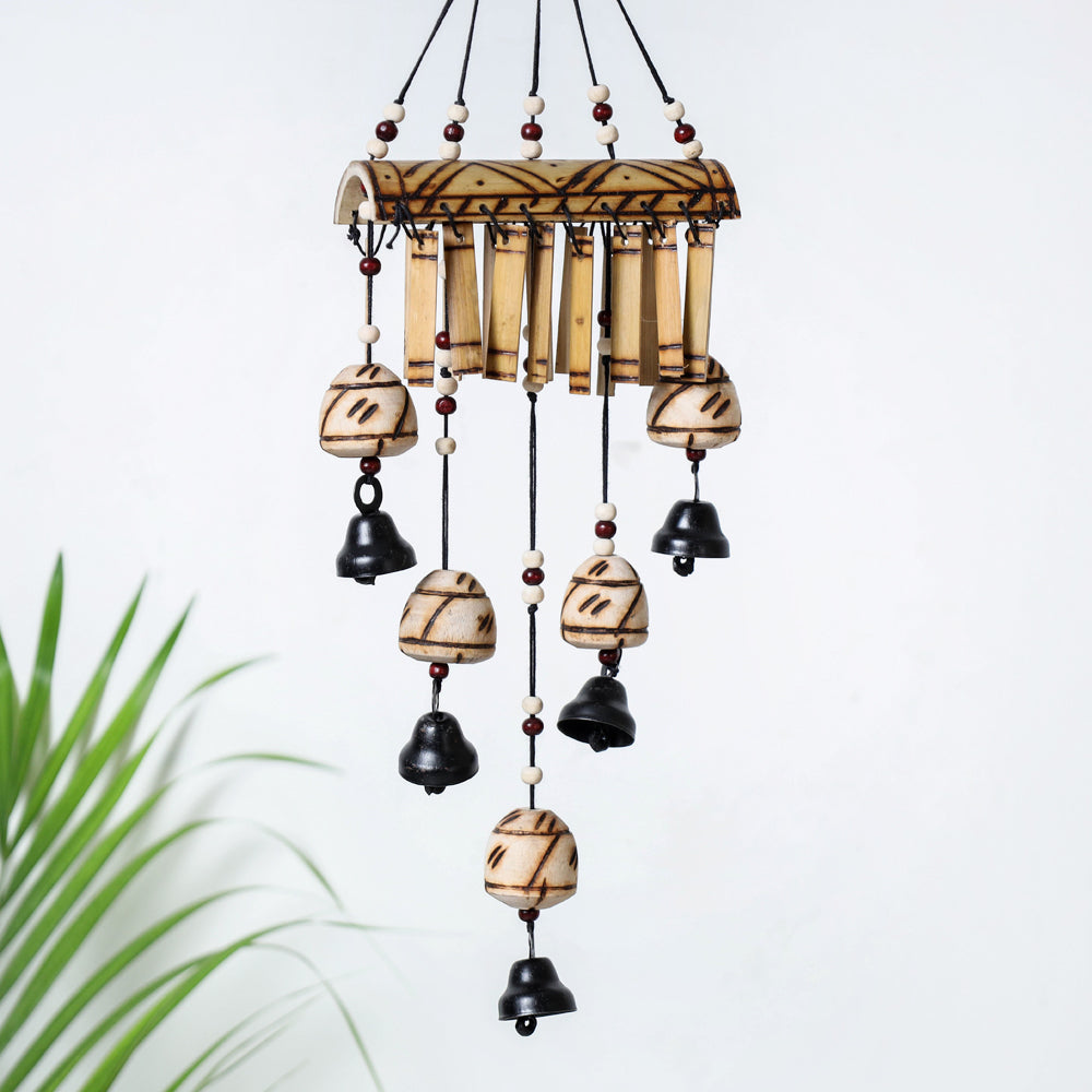 5 Bells - Hand Carved Khamhar Wood Wind Chimes