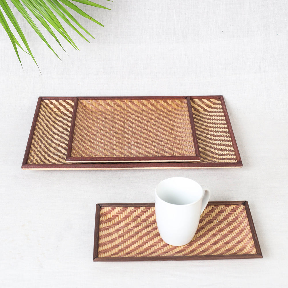 Kadam Haat Handmade Bamboo Cereal Tray (Brown - Set of 3)