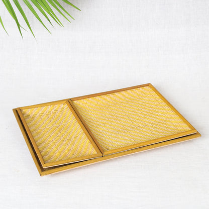 Kadam Haat Handmade Bamboo Cereal Tray (Yellow - Set of 3)