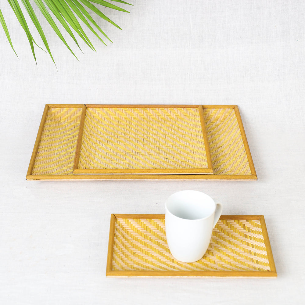 Kadam Haat Handmade Bamboo Cereal Yellow Tray (Set of 3)