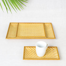 Kadam Haat Handmade Bamboo Cereal Yellow Tray (Set of 3)