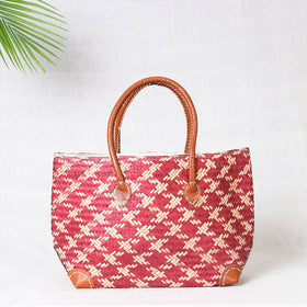 Pink Kadam Haat Handmade Sitalpati Basket Bag Small (Red)