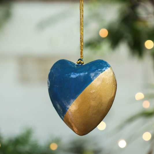 Heart - Handmade Papier Mache Christmas Ornament