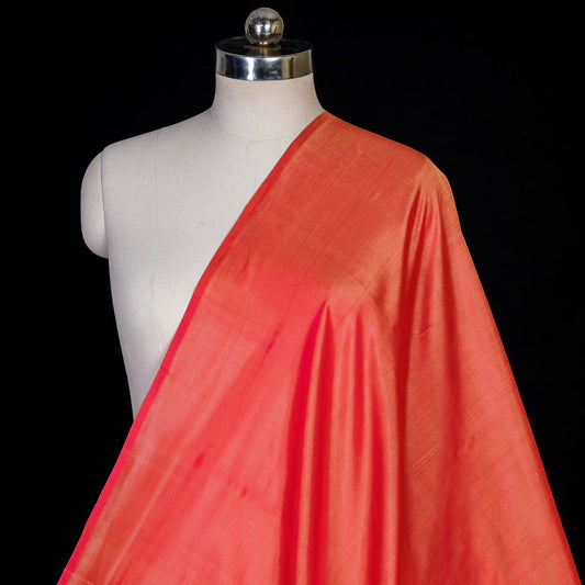 Orange - Coral - Pre Washed Plain Pure Two-tone Silk Fabric (Width - 44 in)