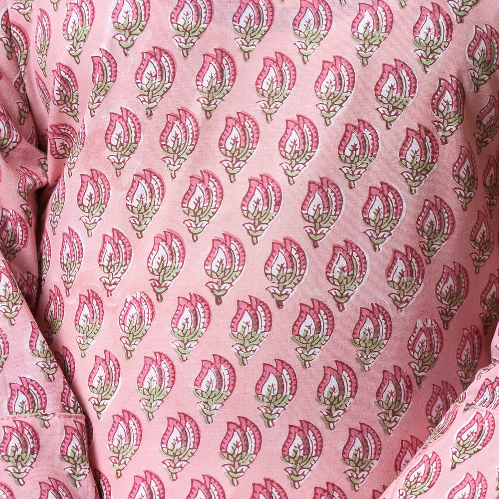 Pink - iTokri Casuals - Sanganeri  Hand Block Printed Cotton Long Kurta