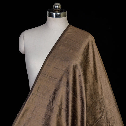 Grey Brown - Prewashed Pure Handloom Plain Raw Silk Fabric