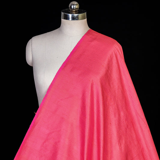 Pink - Pre Washed Pure Handloom Plain Raw Silk Fabric (Width - 43 in)