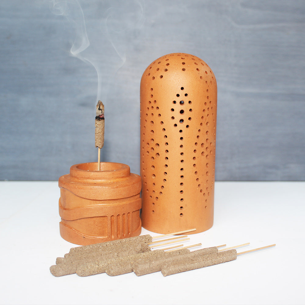 Handcrafted Terracotta "Straw" Incense Stick Stand with Incense Sticks (100pcs)