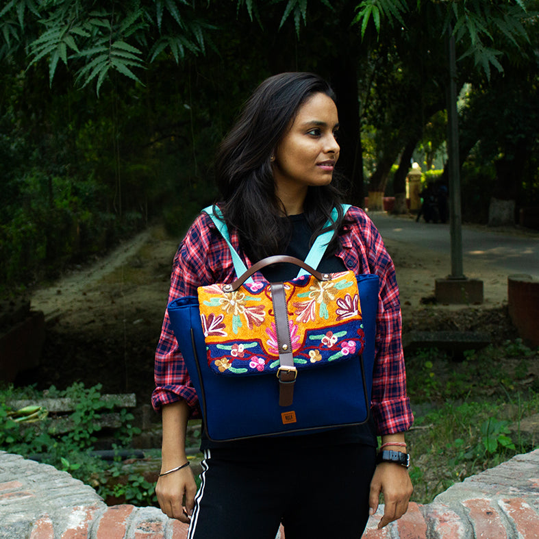 chain stitch hand embroidery backpack