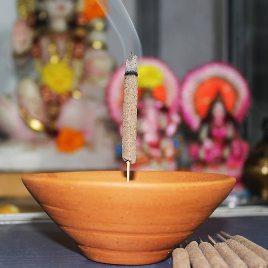 Terracotta Handmade "PLATO" Incense Stick Stand with Pure Dhuna Sticks