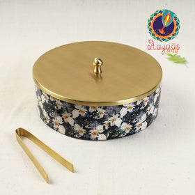  Special Handcrafted Brass Lid Wooden Roti Box with Tong 