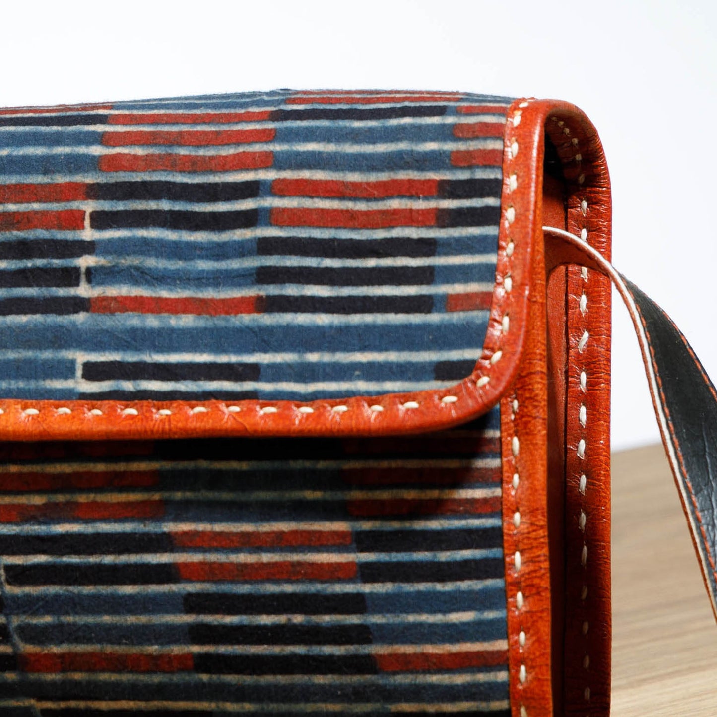 Blue - Ajrakh Block Print Cotton & Leather Handcrafted Sling Bag