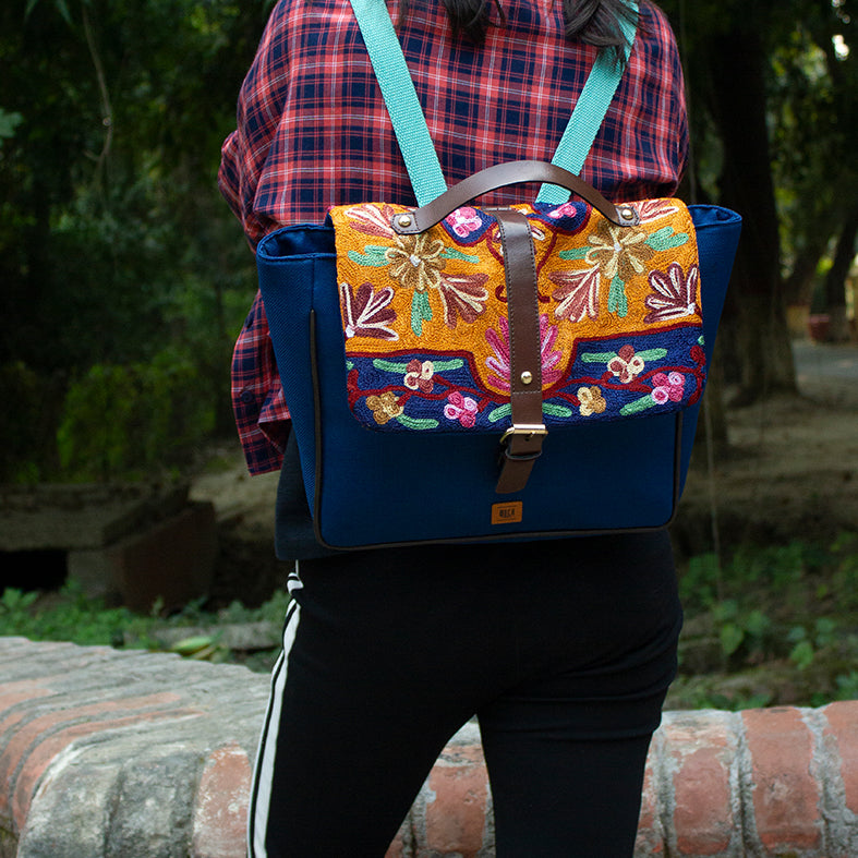 chain stitch hand embroidery backpack