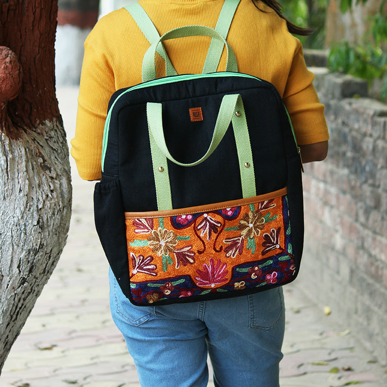 chain stitch hand embroidery backpack