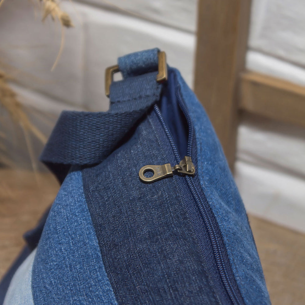 Blue - Upcycled Denim Striped Sling Bags