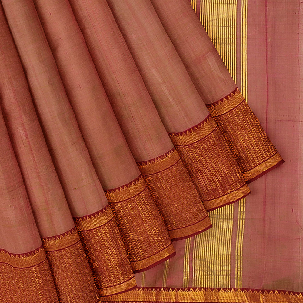 Brown - Original Mangalagiri Silk Cotton Handloom Saree with Zari Border