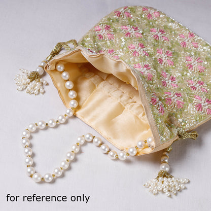 Baby Pink Hand Embroidery Beadwork Silk Potli Bag