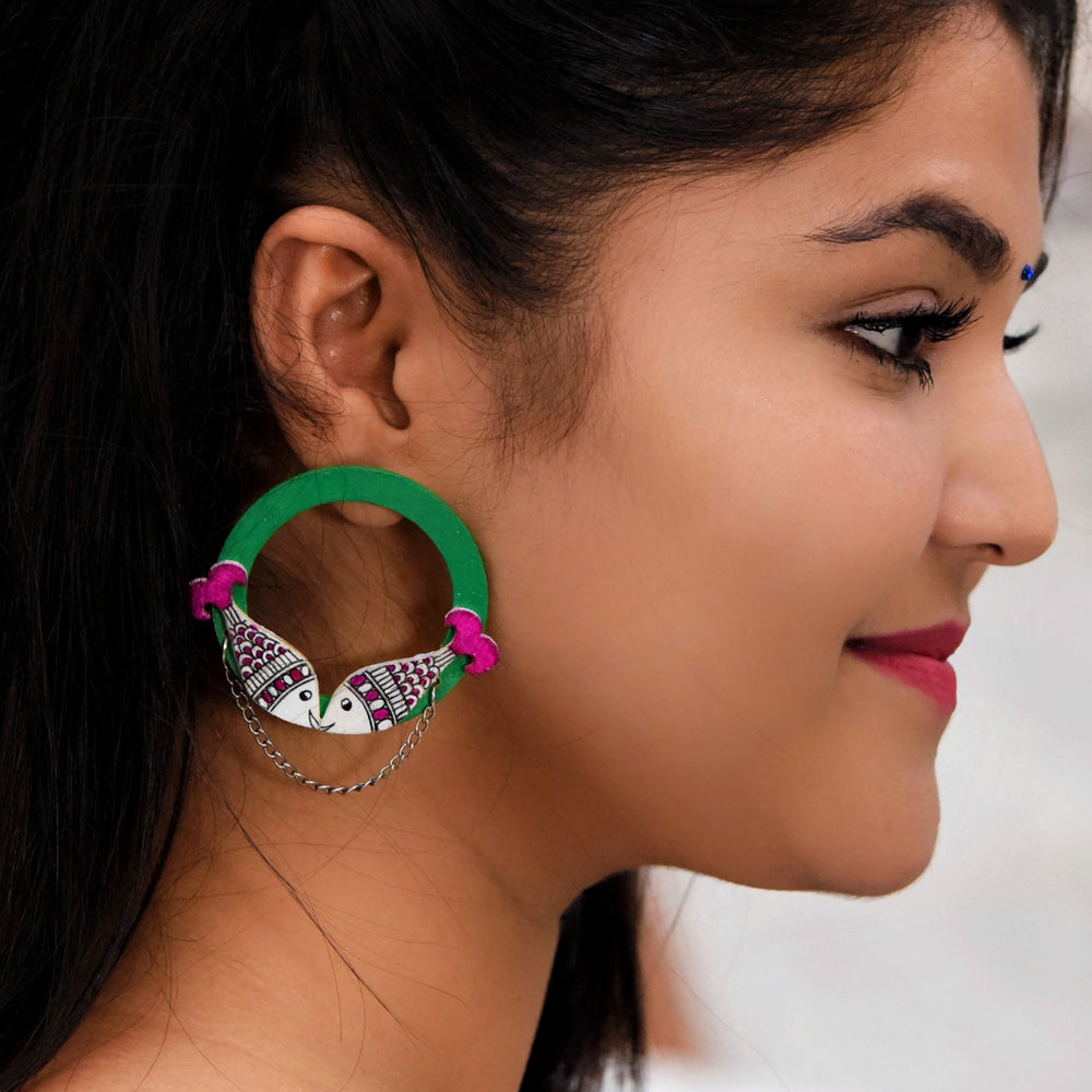 Jalpari - Madhubani Handpainted Wooden Earrings