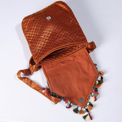 Brown - Soof Stitch Embroidery Mashru Silk Sling Flap Bag