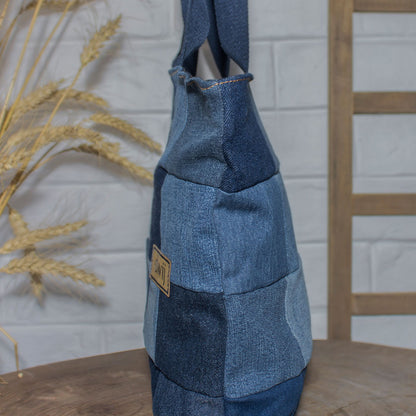 Upcycled Denim Chequered Tote Bags
