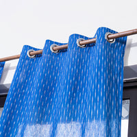 Blue - Pochampally Ikat Weave Pure Cotton Fabric Window Curtain (5 x 3 Feet) (single piece)