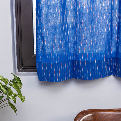 Blue - Pochampally Ikat Weave Pure Cotton Fabric Window Curtain (5 x 3 Feet) (single piece)