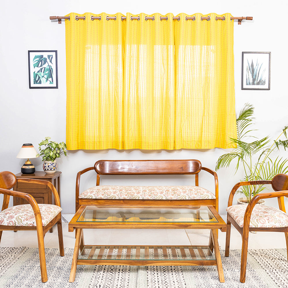 Yellow - Jacquard Weave Cotton Window Curtain (5 x 3 Feet) (single piece)