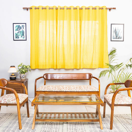Yellow - Jacquard Weave Cotton Window Curtain (5 x 3 Feet) (single piece)