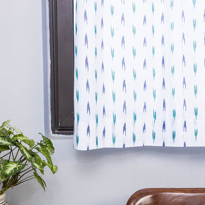 White - Pochampally Ikat Weave Pure Cotton Fabric Window Curtain (5 x 3 Feet) (single piece)