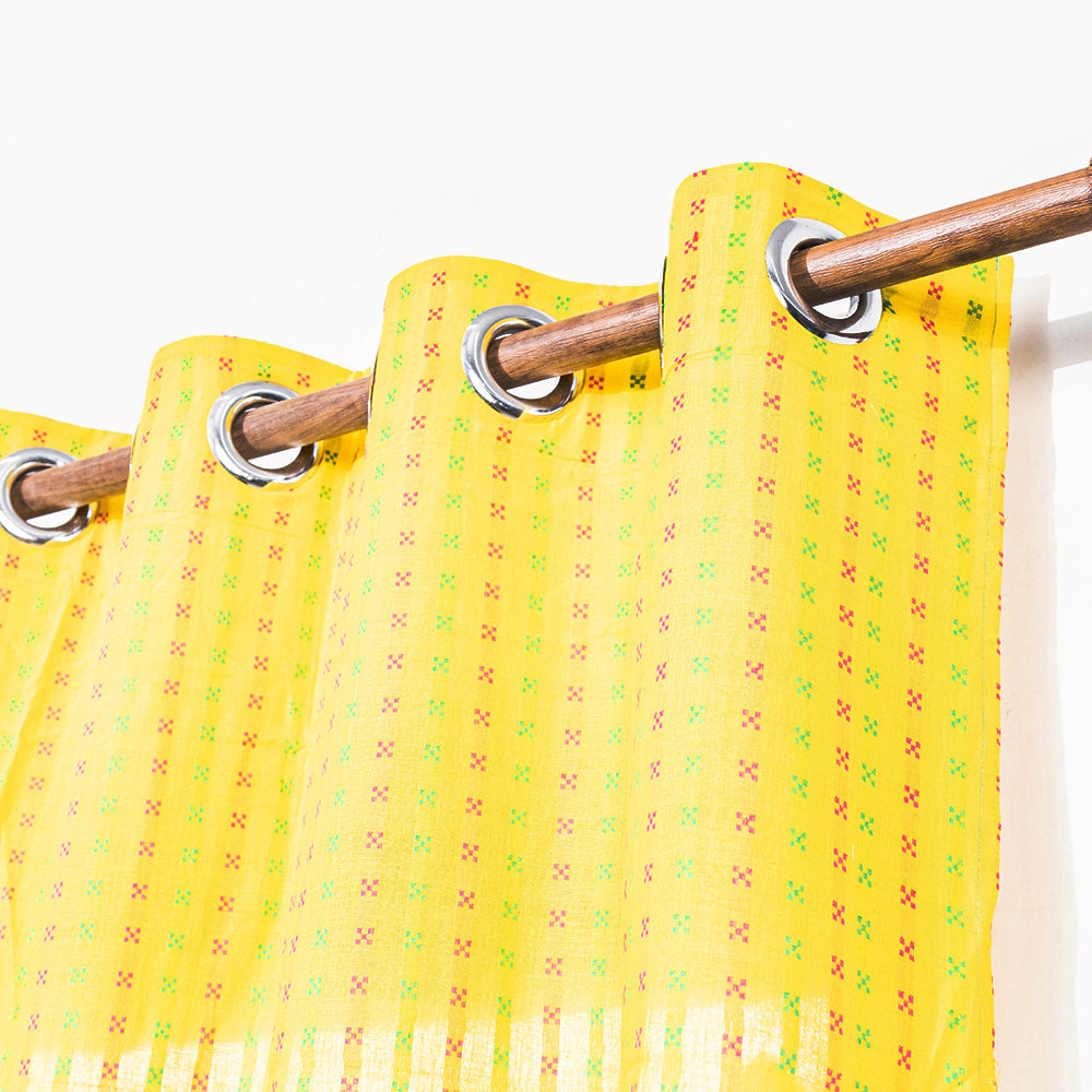 Yellow - Jacquard Weave Cotton Window Curtain (5 x 3 Feet) (single piece)