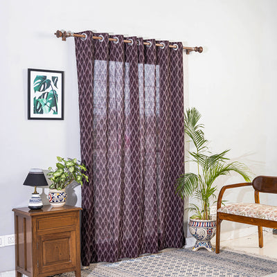 Brown - Pochampally Ikat Weave Pure Cotton Fabric Door Curtain (7 x 3 Feet) (single piece)