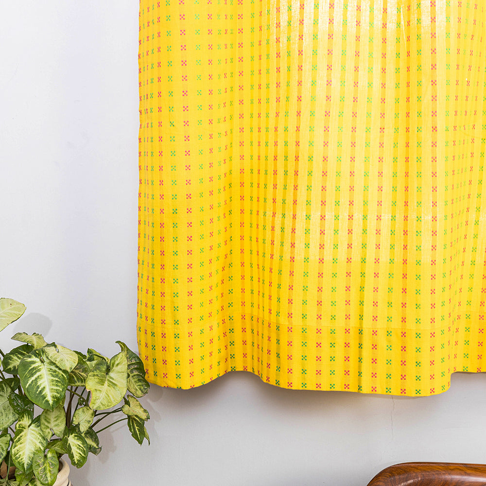 Yellow - Jacquard Weave Cotton Window Curtain (5 x 3 Feet) (single piece)