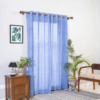 Blue - Pochampally Ikat Weave Pure Cotton Fabric Door Curtain (7 x 3 Feet) (single piece)