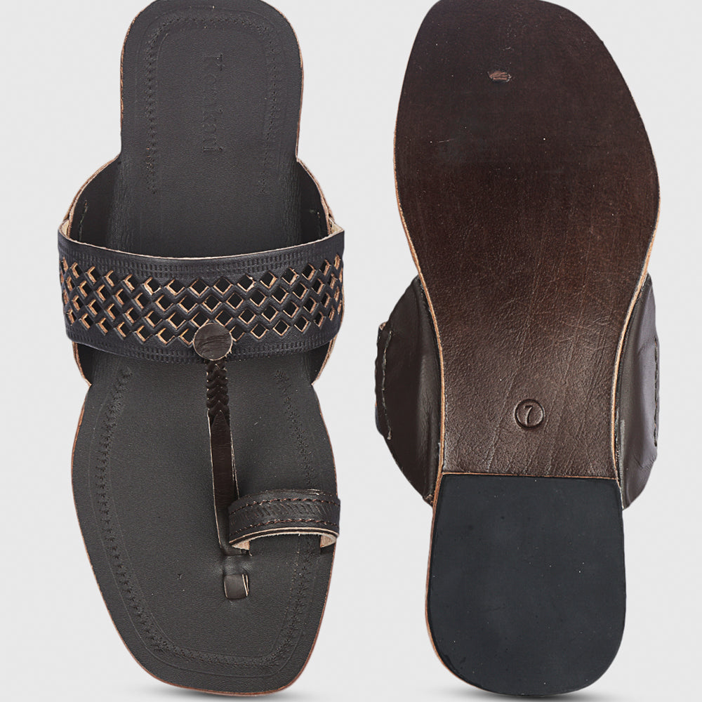 Brown Handstitched Leather Kolhapuri Men Slipper