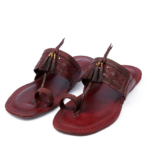 Burgundy Handstitched Leather Kolhapuri Men Slipper