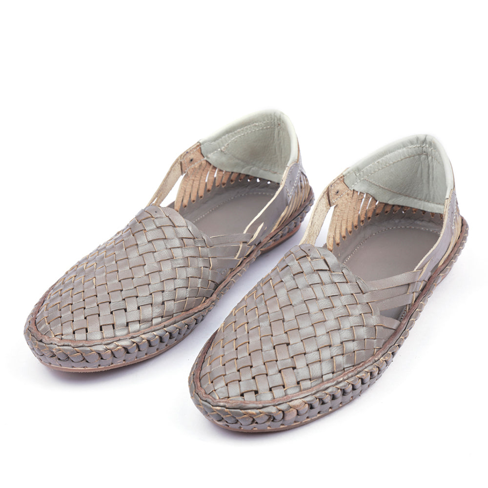 Grey Handstitched Leather Kolhapuri Men Shoes