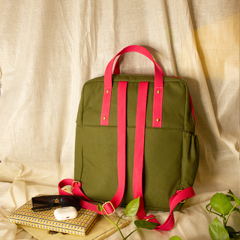 Green - Chain Stitch Hand Embroidery Canvas Minty Backpack
