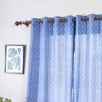 Blue - Pochampally Ikat Weave Pure Cotton Fabric Door Curtain (7 x 3 Feet) (single piece)