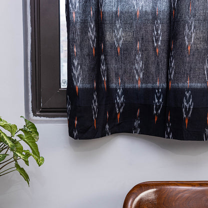 Black - Pochampally Ikat Weave Pure Cotton Fabric Window Curtain (5 x 3 Feet) (single piece)