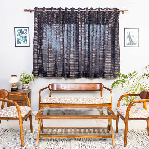 Black - Jacquard Weave Cotton Window Curtain (5 x 3 Feet) (single piece)