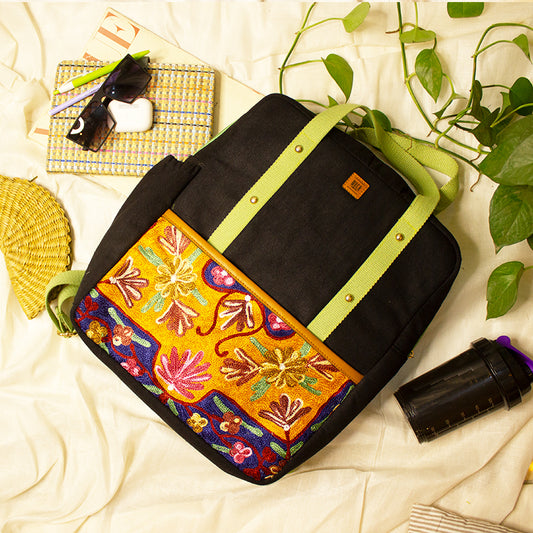 chain stitch hand embroidery backpack