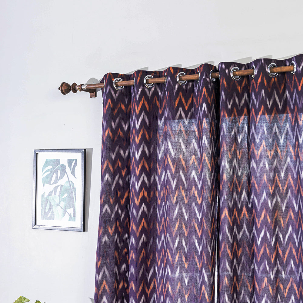 Purple - Pochampally Ikat Weave Pure Cotton Fabric Door Curtain (7 x 3 Feet) (single piece)