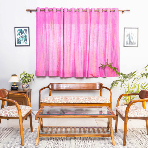 Pink - Jacquard Weave Cotton Window Curtain (5 x 3 Feet) (single piece)