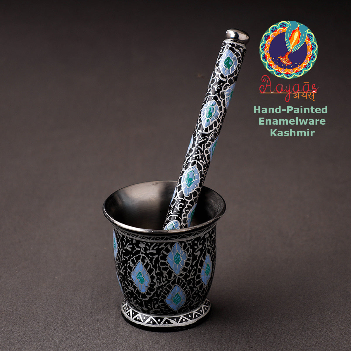  Floral Handpainted Enamelware Stainless Steel Mortar and Pestle 