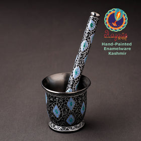  Floral Handpainted Enamelware Stainless Steel Mortar and Pestle 