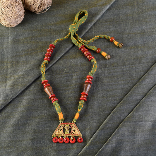 The Empress House Handcrafted Tribal Dokra Necklace in Forest Green