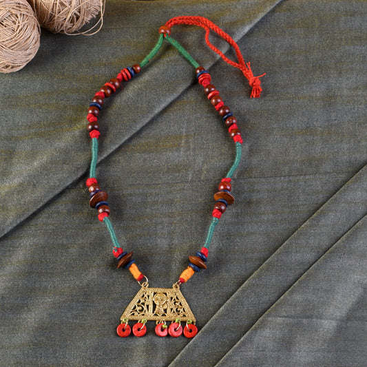 The Empress House Handcrafted Tribal Dhokra Necklace in Pumpkin Orange